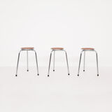 Set of 3 chrome stools with cognac leather seating, 1960's