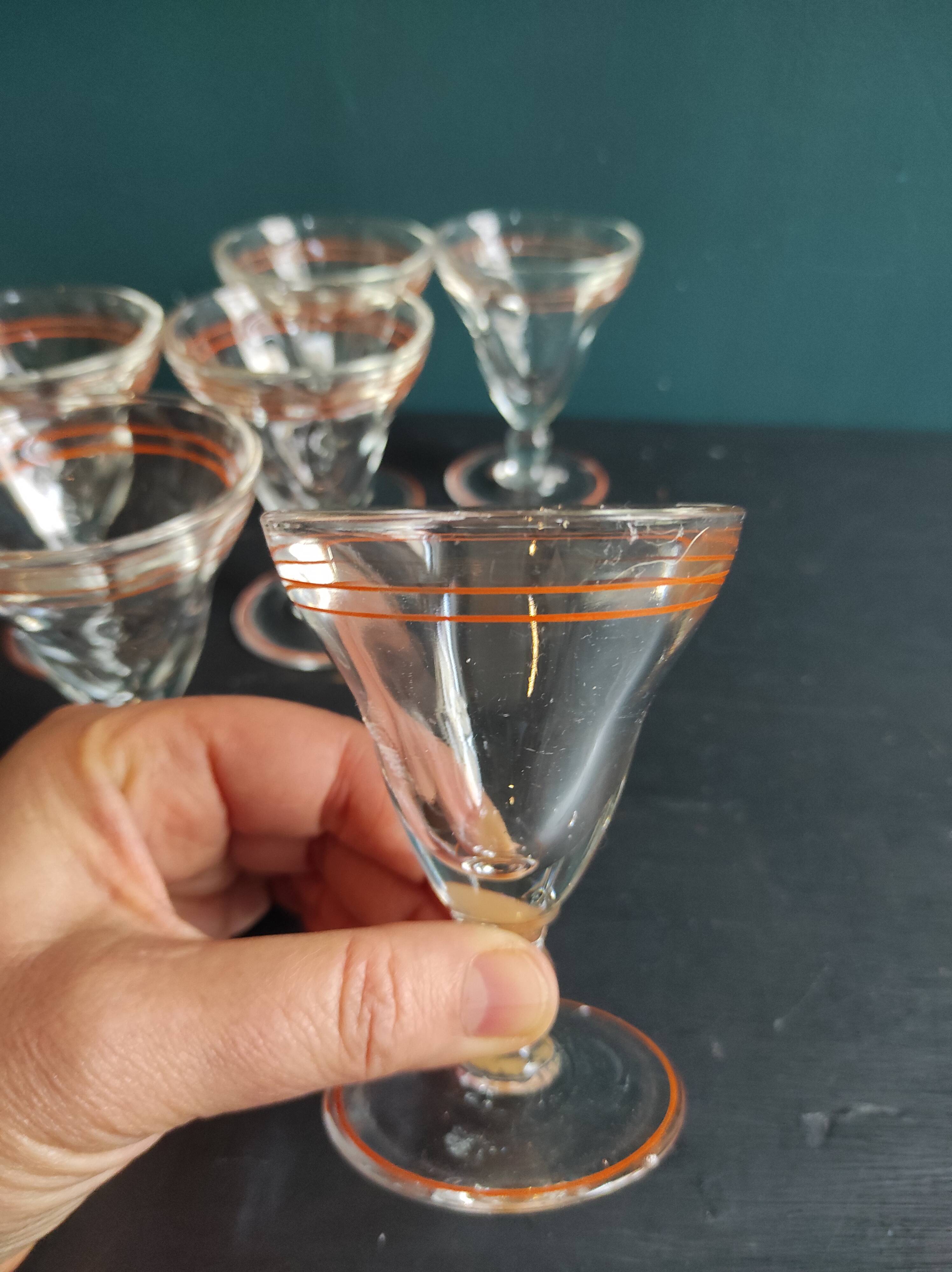 Set of six vintage French glasses for liquor