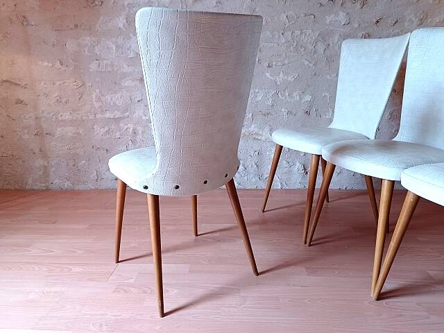 4 vintage Baumann Essor chairs in wood and skai from the 1960s