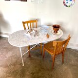 Bistro table in grey marble and white ☐ cast iron 120 x 60 cm