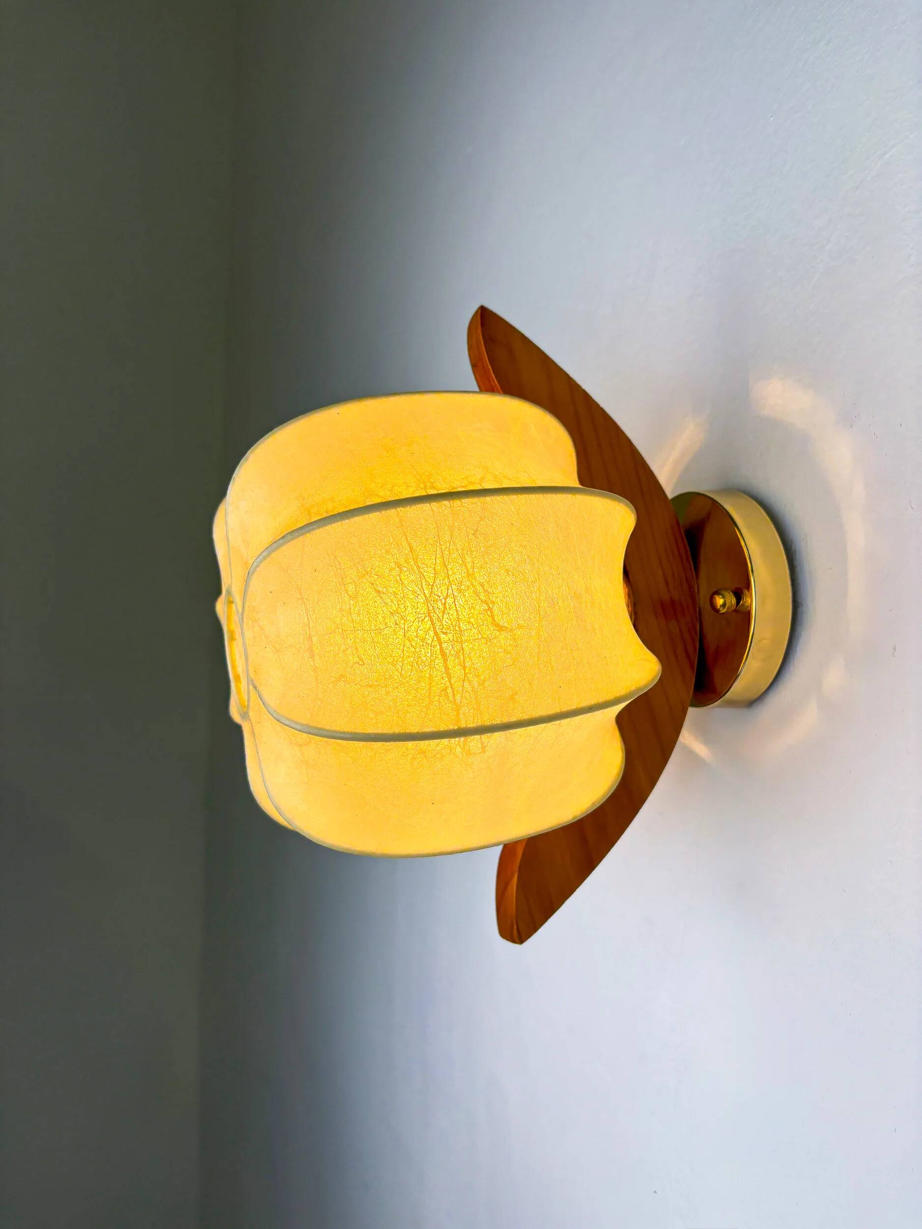 Italian "Cocoon" wall light, resin and pine wood, 1970s