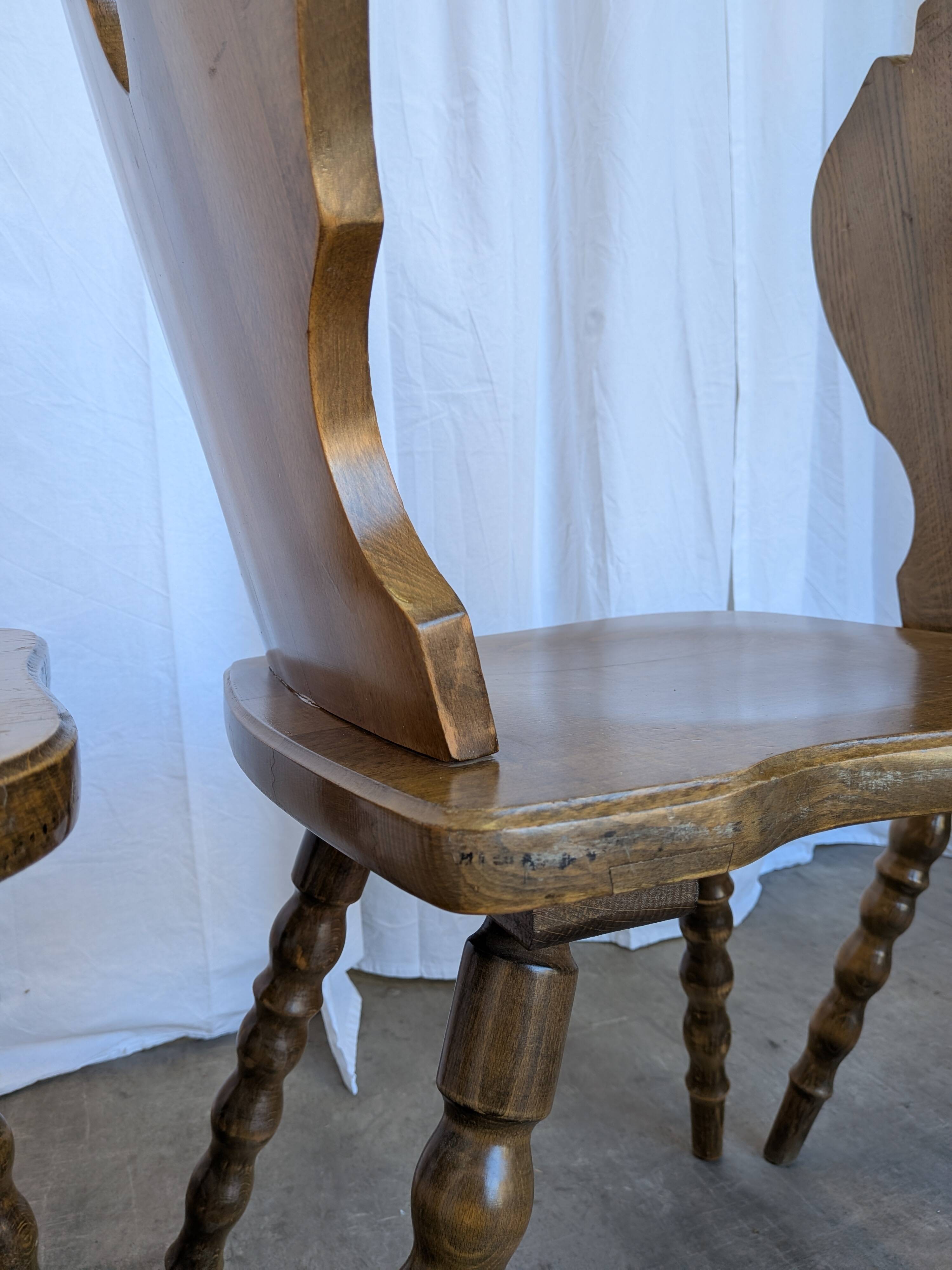 Set of 4 Vintage Tyrolean Heart Cutout Wooden Dining Chairs