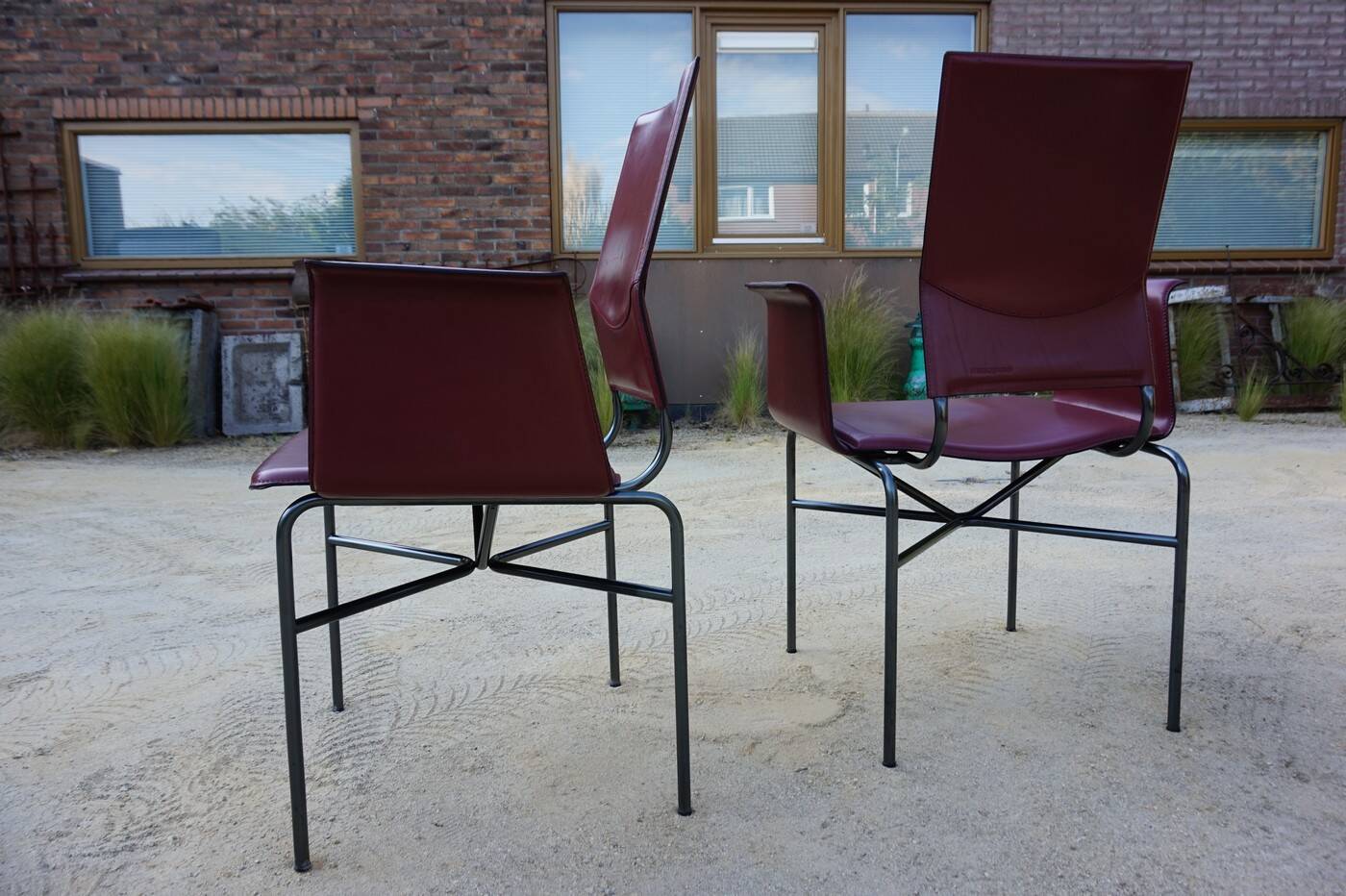 Ross Littell for Matteo Grassi Armchairs Bordeaux Leather & Steel, set of 2