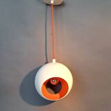 White openwork pendant light with orange interior 1970/1980.