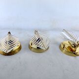 Vintage set of three sconces in brass and glass by Zero Quattro. Italy 1970s