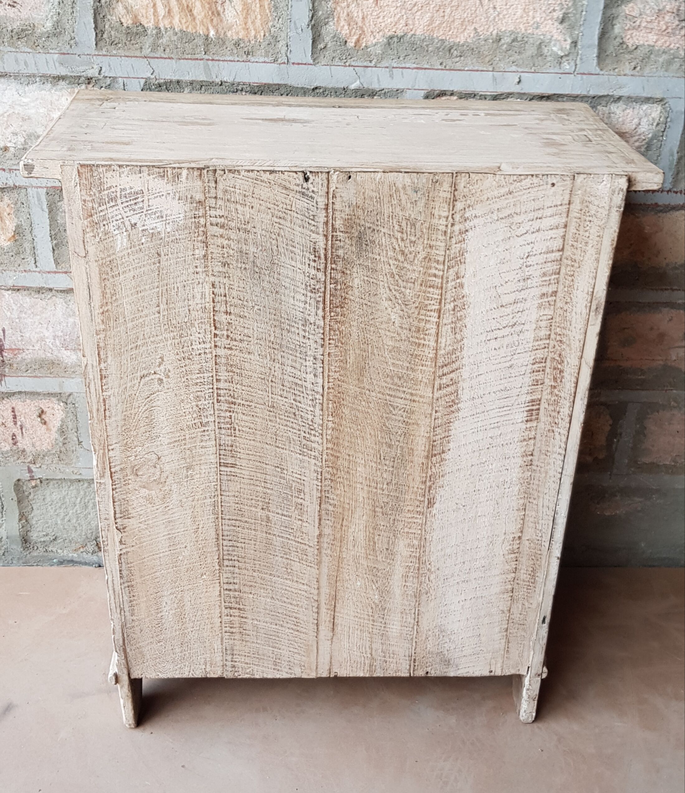 Commode 4 tiroirs en teck birman cérusé blanc