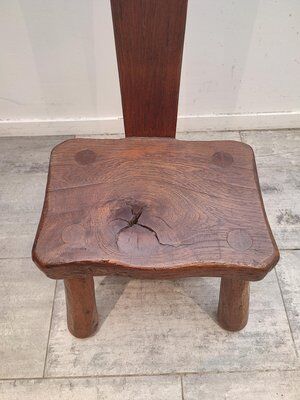 Brutalist wooden chair, France, 1950s