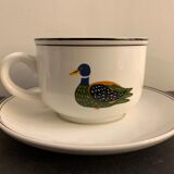 Set of 4 cups and 4 sous cups signed Villeroy and Boch, naïve model of Gérard Laplau