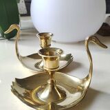 Pair of hand candle holders/Cellar rats shape swans, in polished brass. 1950s