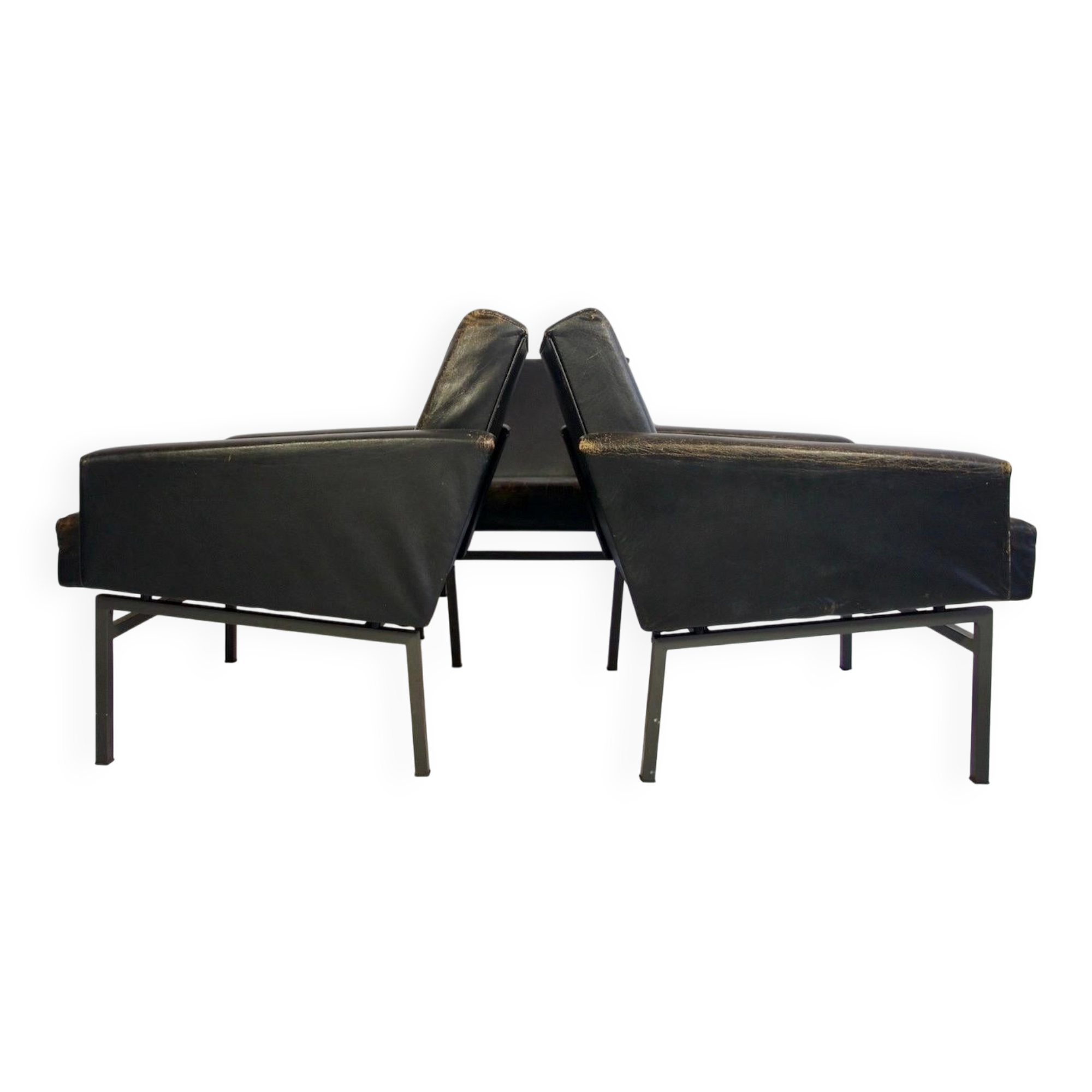 Ensemble de trois fauteuils minimalistes en cuir par COR