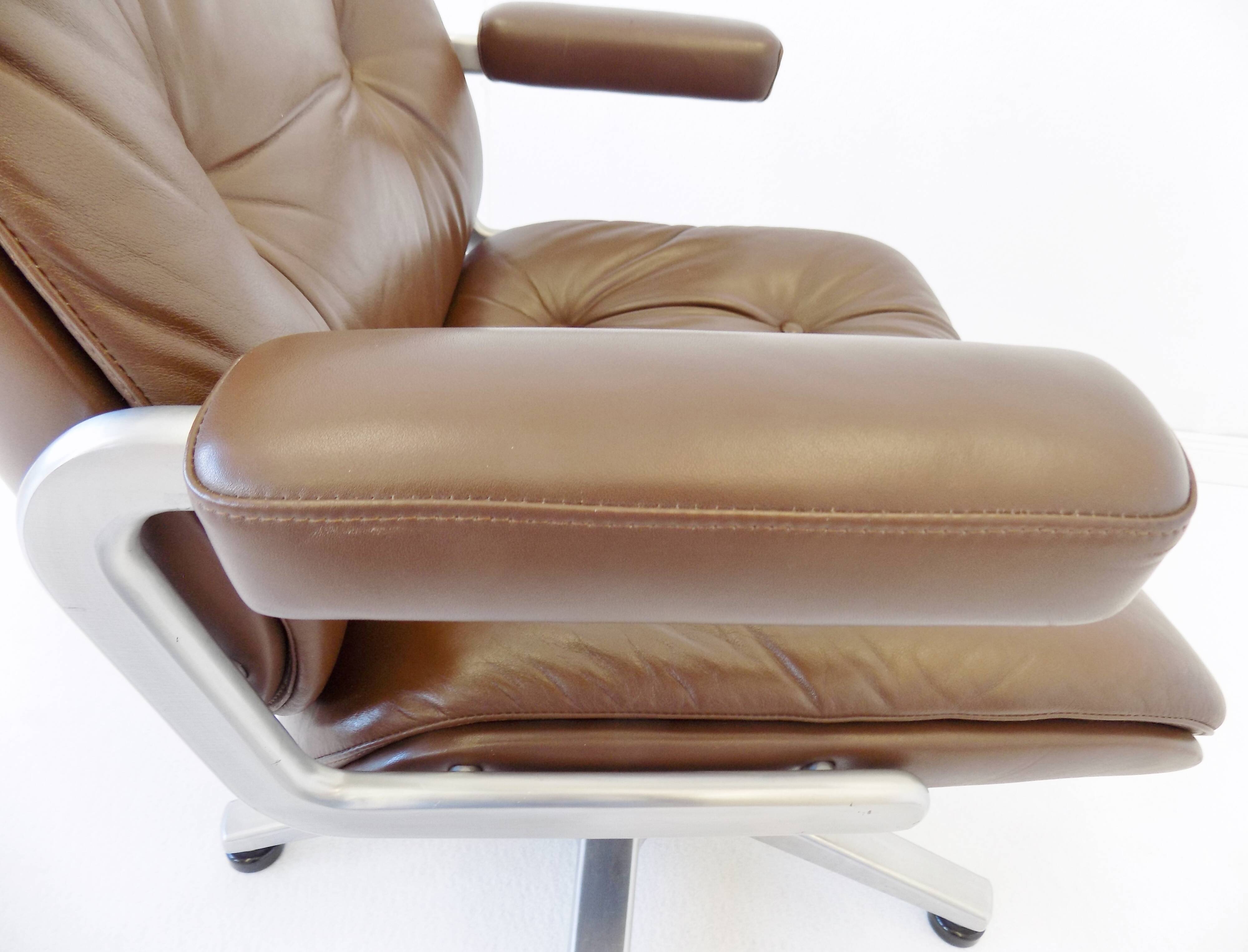 Martin Stoll brown leather office chair by Karl Dittert
