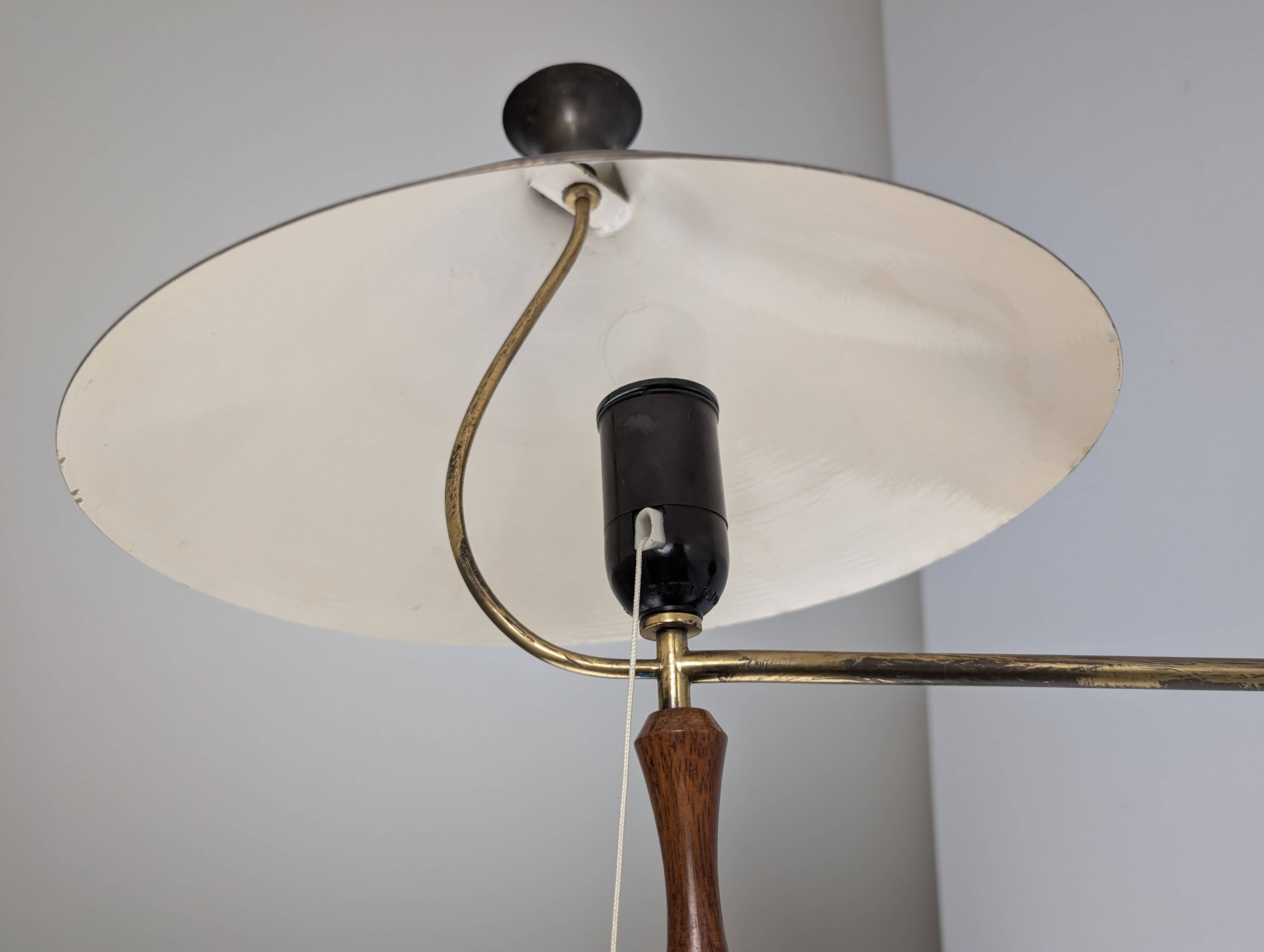 Mid-Century Wall Lamp in Brass and Wood with Black Shade, 1950s