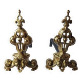 Old bronze chenets fireplace log holder pair