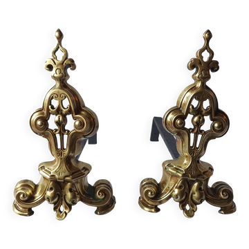 Chenet ancien bronze paire cheminée porte buches