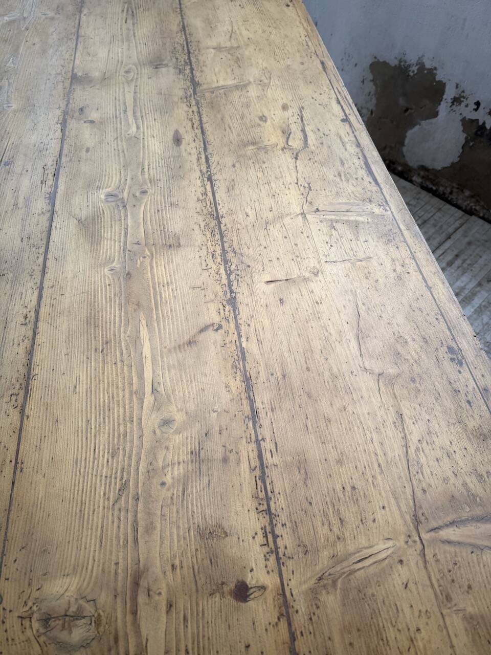 Pine and oak farmhouse table with multiple drawers, communal type, 240cm.