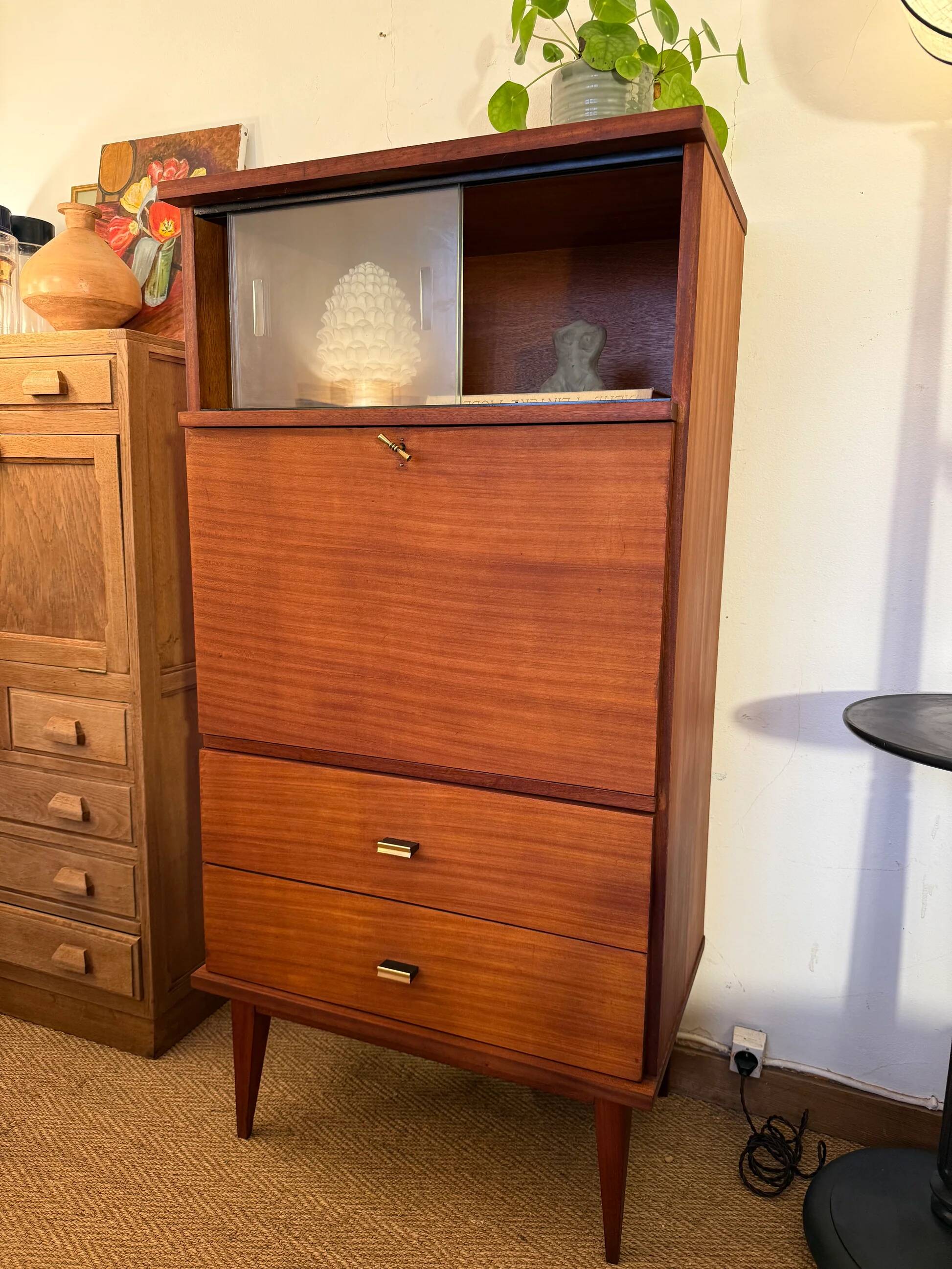 Secrétaire vintage en placage acajou