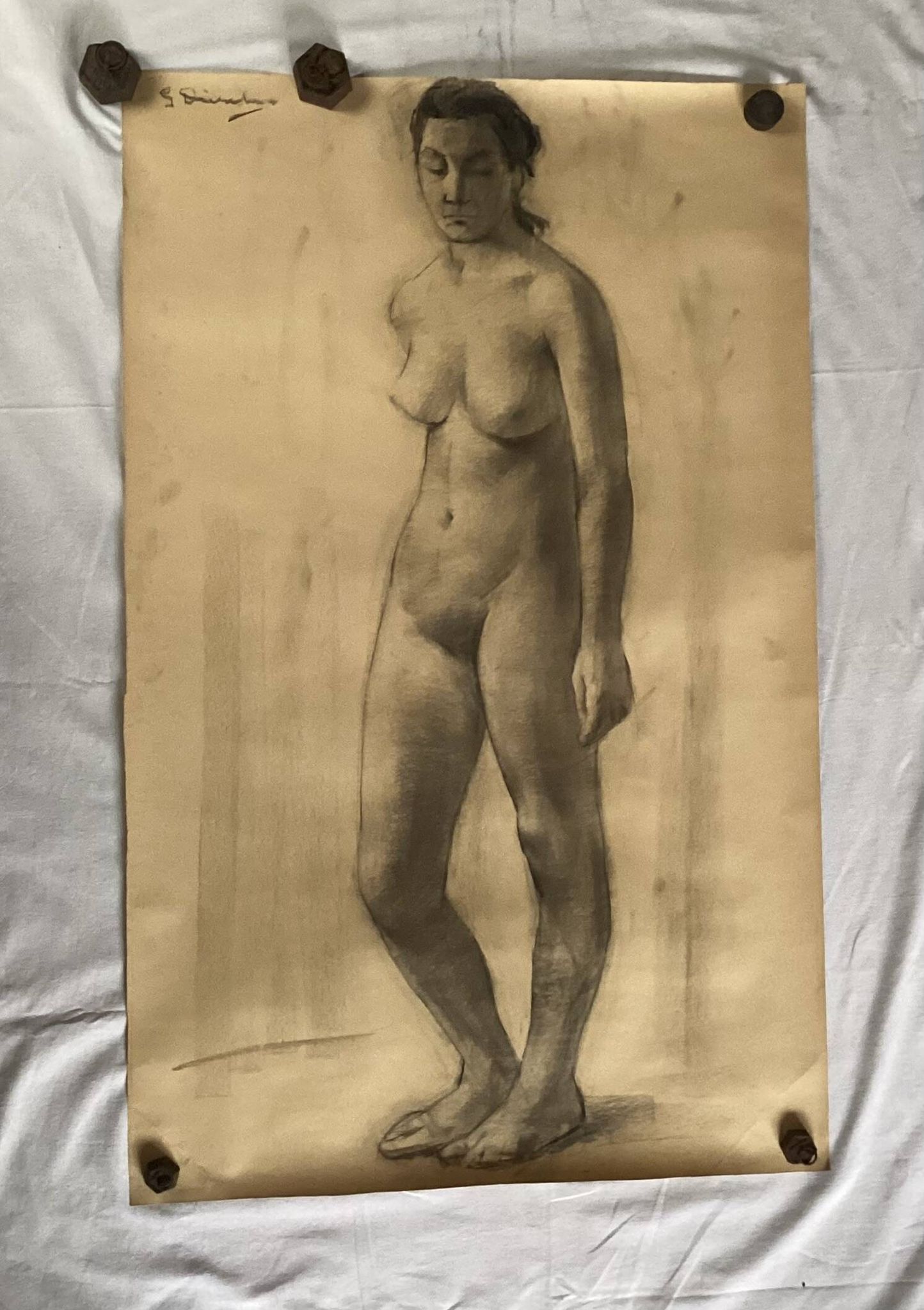Large drawing of a “Nude” woman signed around the 1940s dimension: height -120cm - width -75
