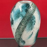 Vintage art déco pâte de verre décor géométrique, signé legras h 16 cm