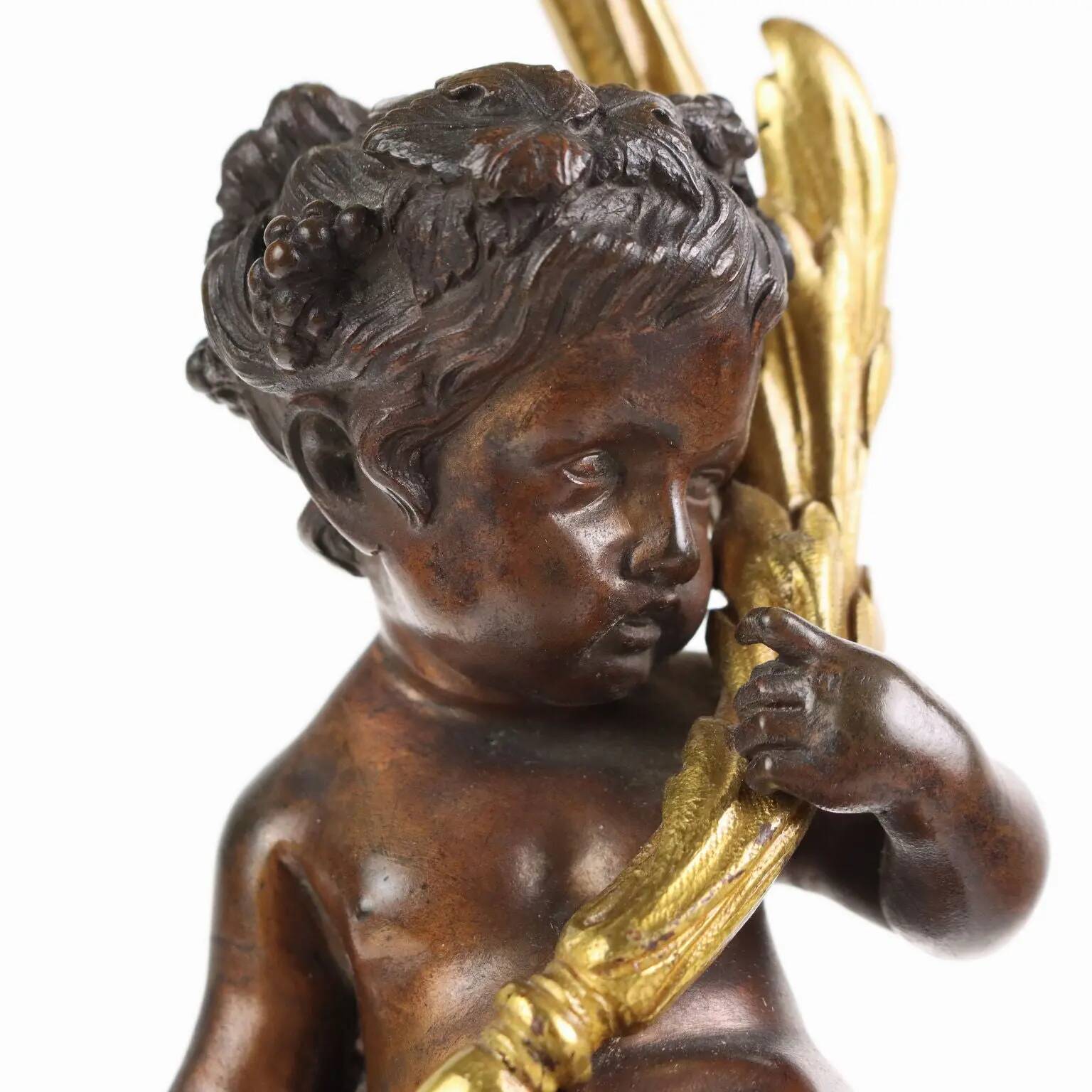 Antique candelabrum in bronze and black marble, Europe, 19th century.