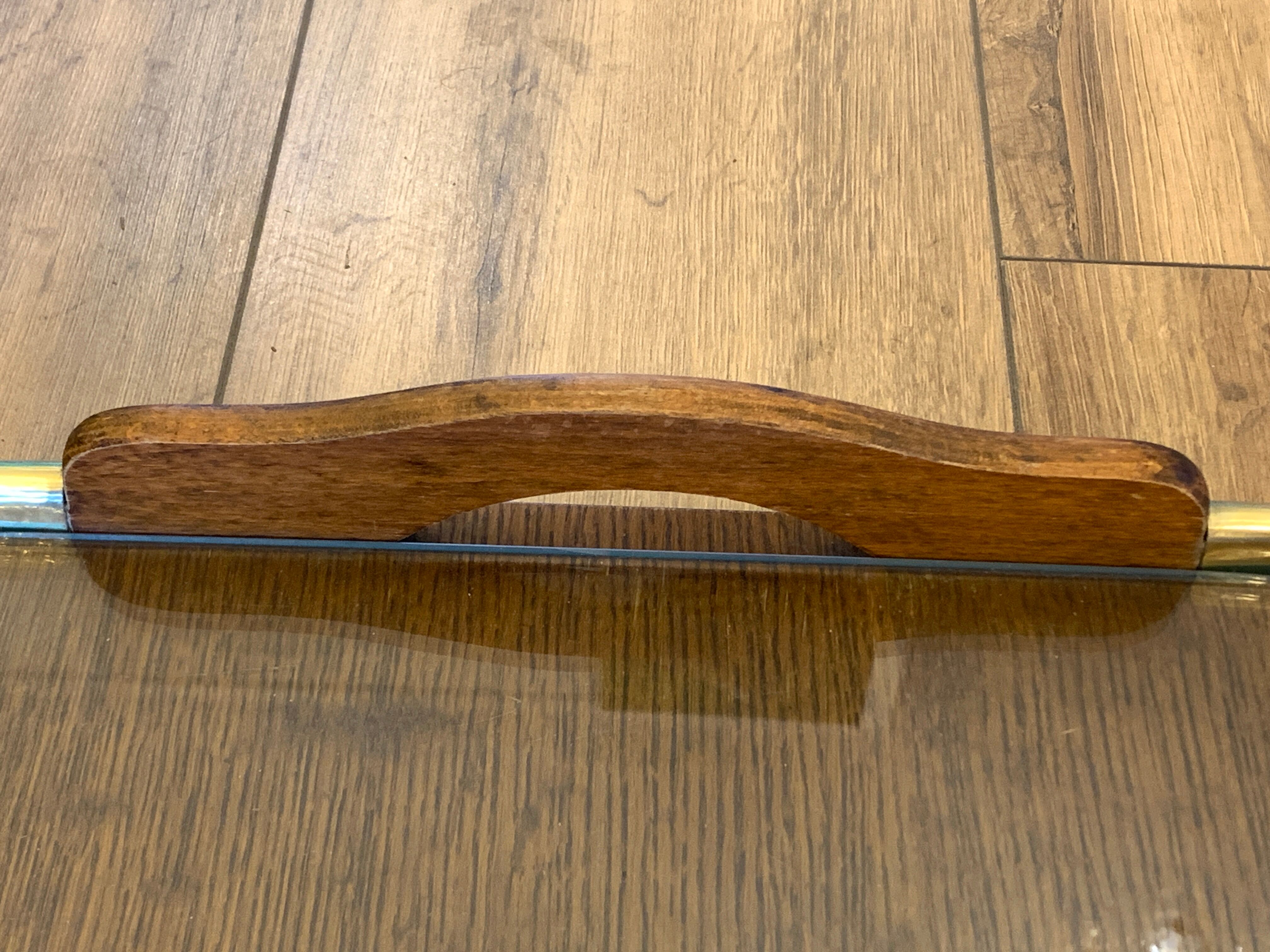 Serving tray in wood, brass and glass, 1960