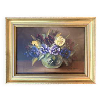 Nature morte aux fleurs, peinture à l'huile vintage Art déco, par A. Haaning, Danemark