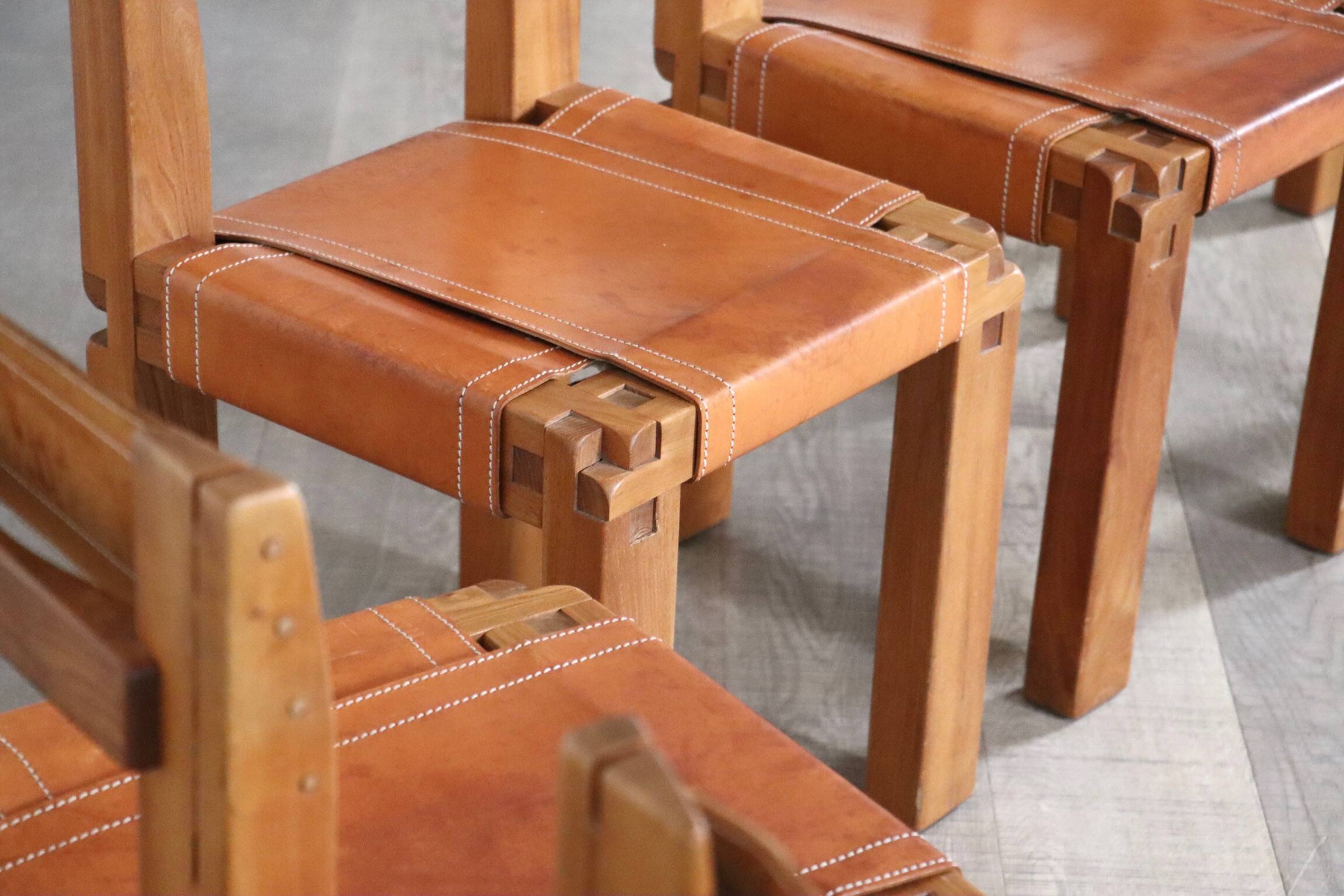 Set of 6 Pierre Chapo S11 Dining Chairs, France, 1960s