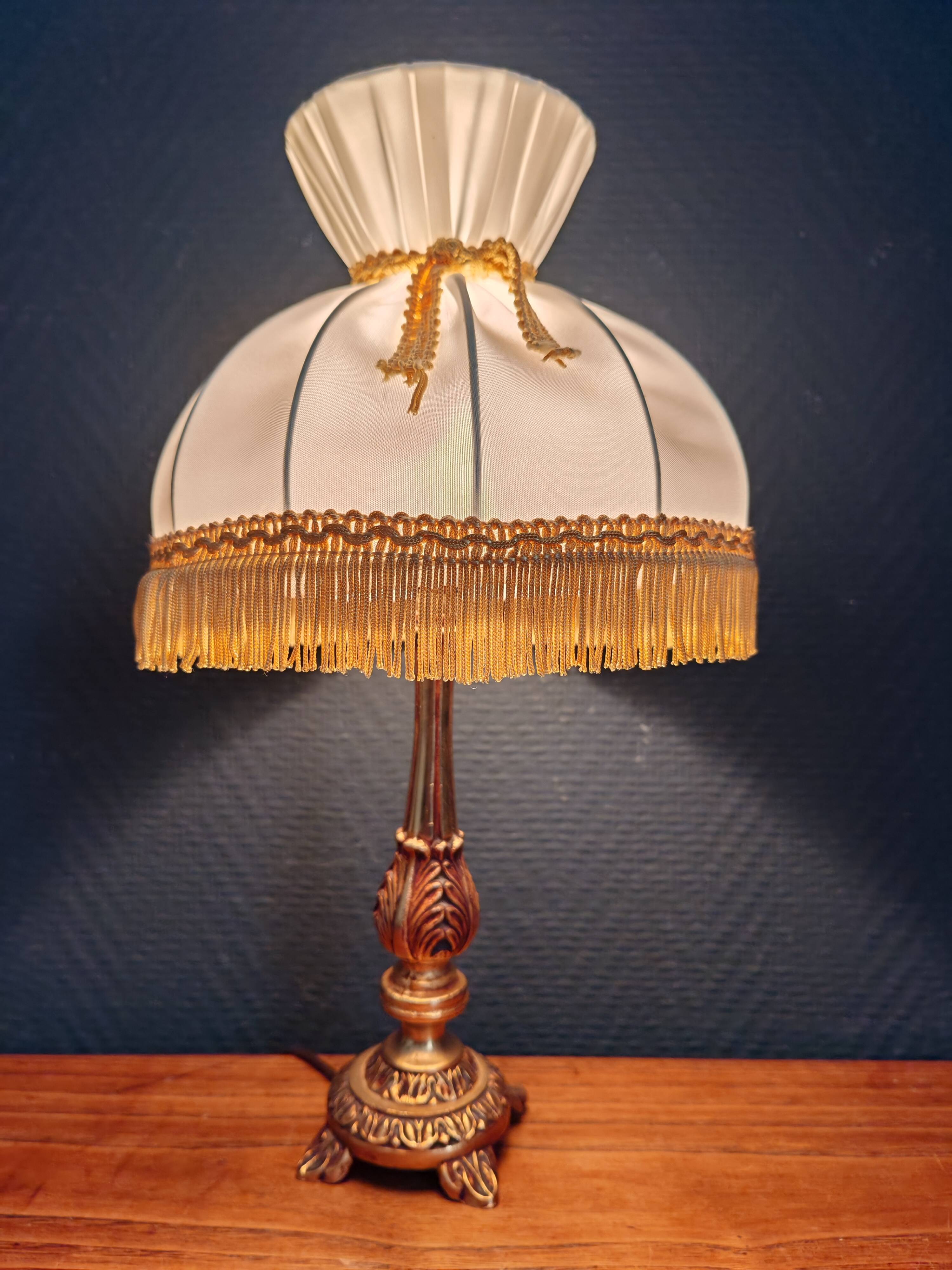 Vintage Gold Brass Table Lamp – Pleated Umbrella Style Lampshade