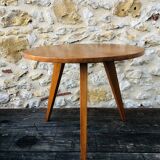 Vintage round coffee table, oak tripod legs circa 60