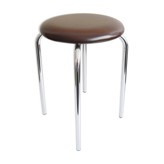 Tabouret marron avec cadre chromé