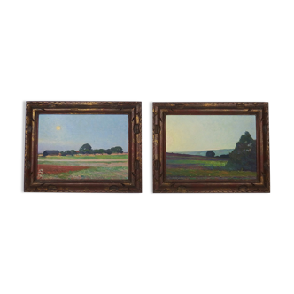 Pair of paintings "surroundings of Janville sur Juine" by Mascre Souville