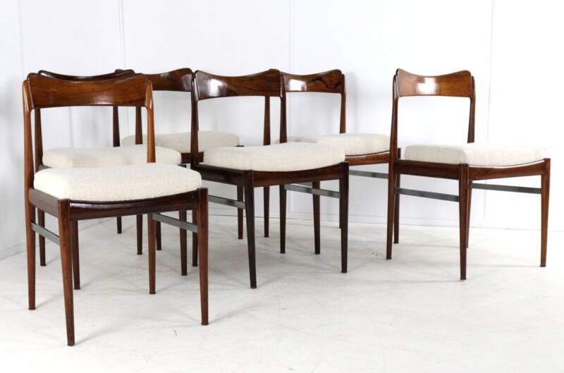 Set of 6 Rosewood AWA Dining Chairs 'Bennekom'  - new upholstery