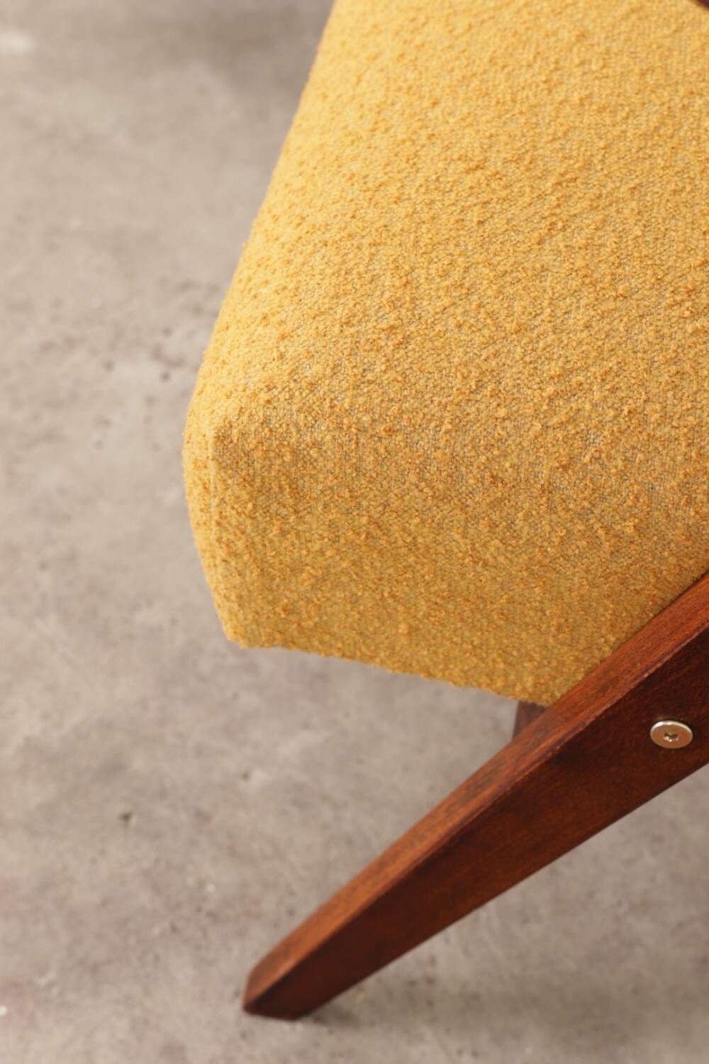 Vintage armchair, mustard yellow, curly zigzag pattern, set of 2