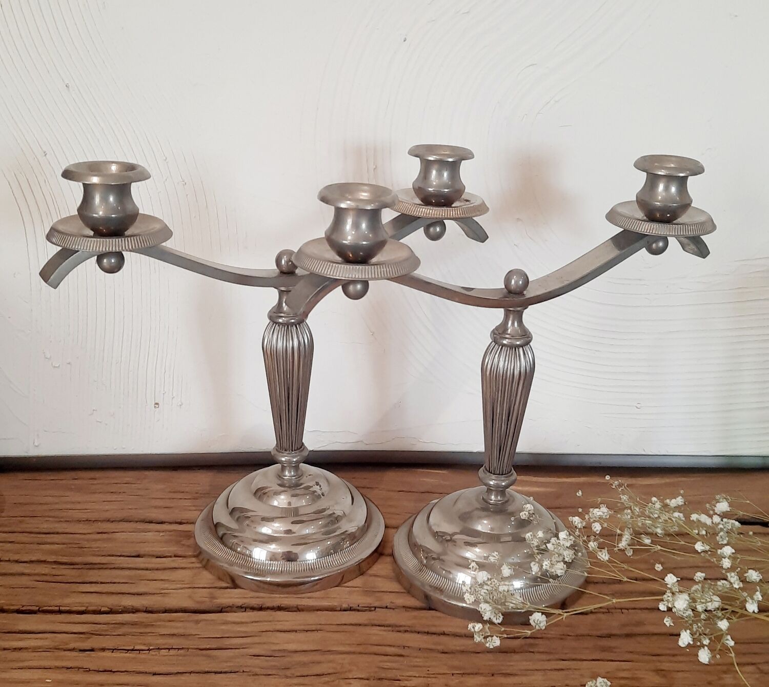 Silver metal candlesticks