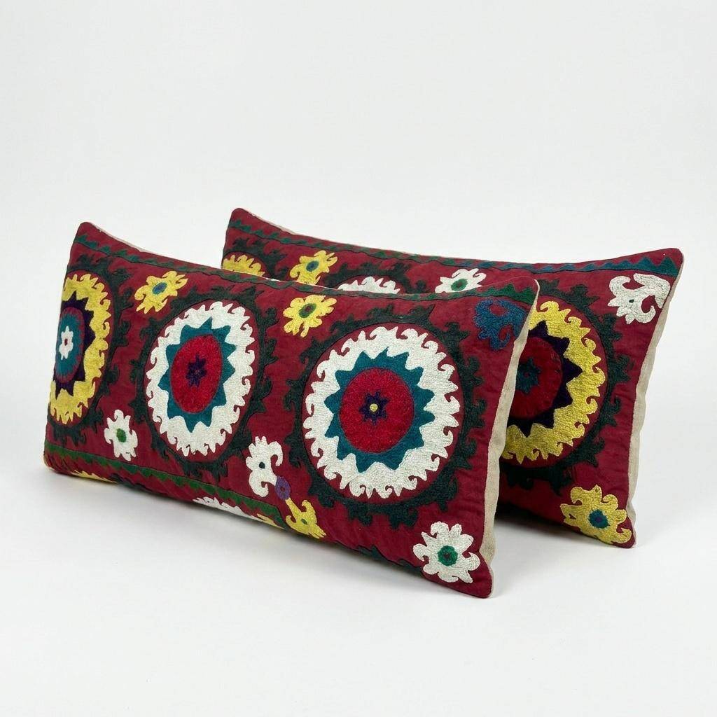 Set of 2 vintage embroidered cushion covers 41x84 cm