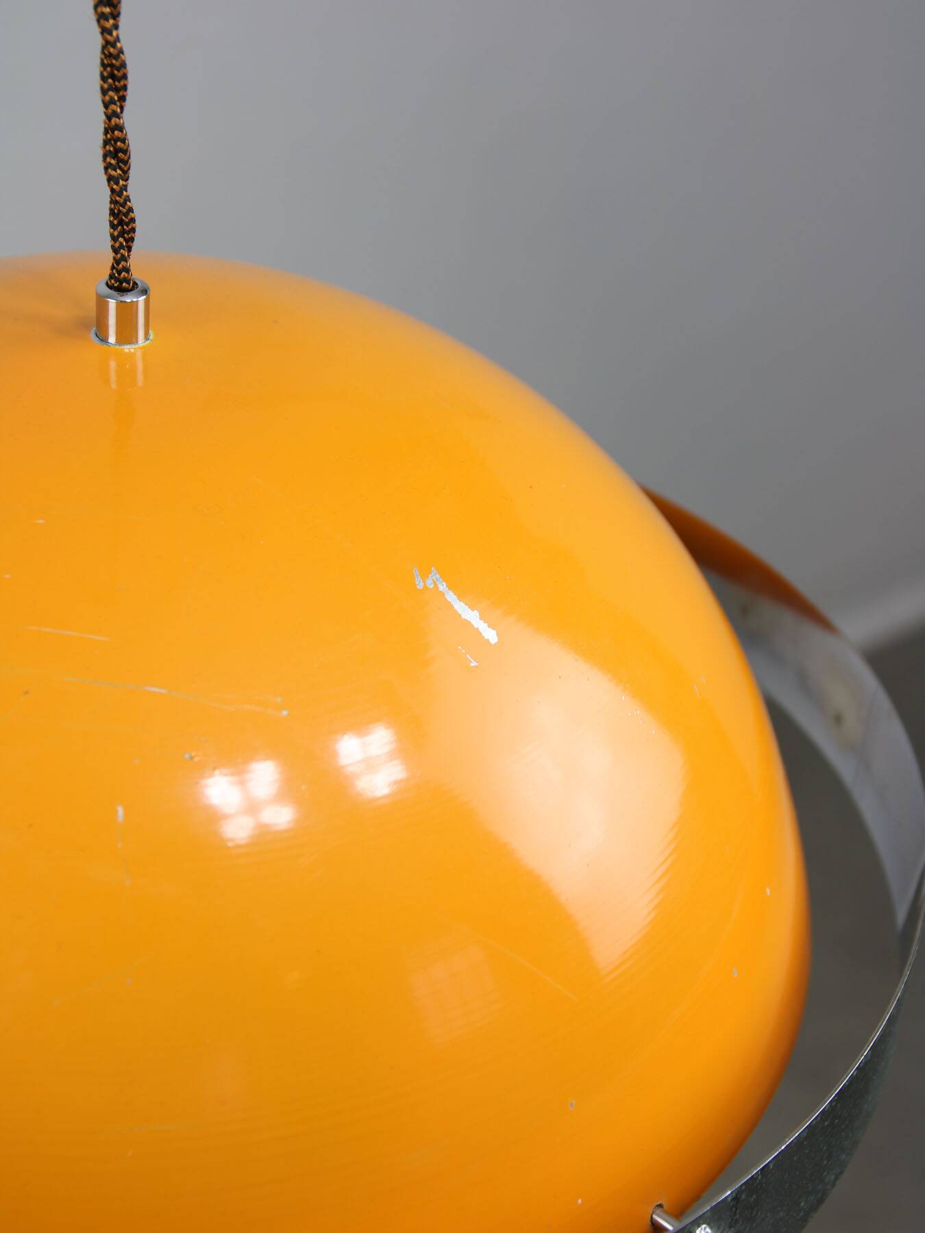 Space Age Italian Orange and Chrome Metal Pendant Lamp, 1970s