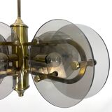 Postmodern brass and thick glass chandelier by Gino Paroldo. Italy 1970s