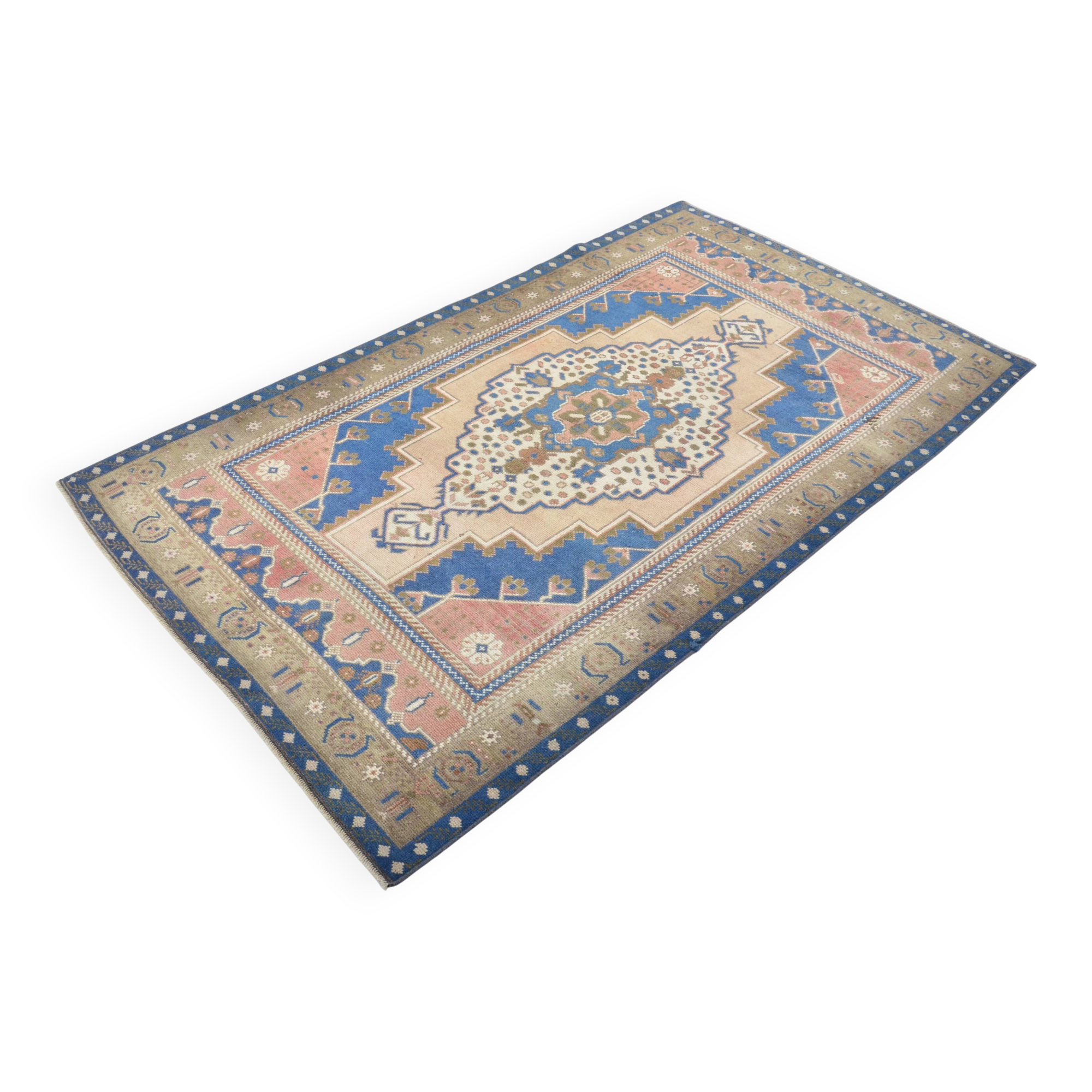 tan and Blue Oushak Turkish Carpet sku 3127