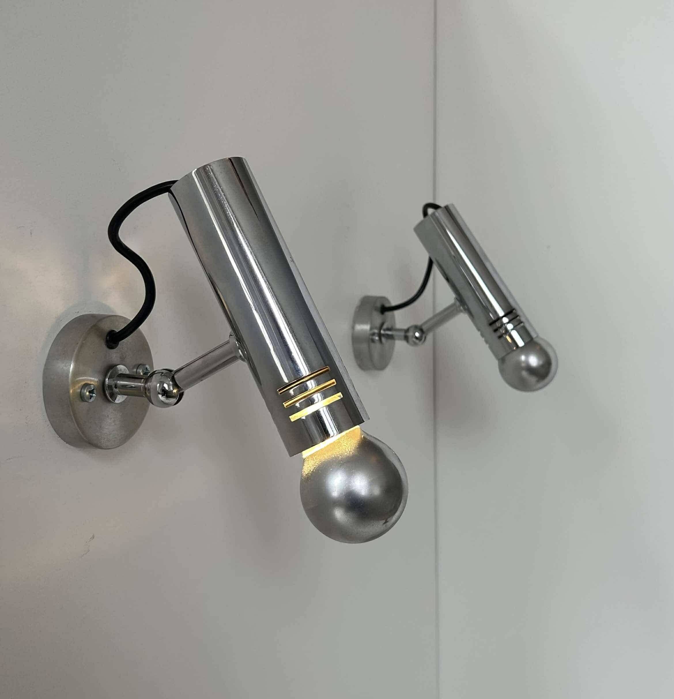 Pair of vintage adjustable wall lights, chromed metal, France 1970