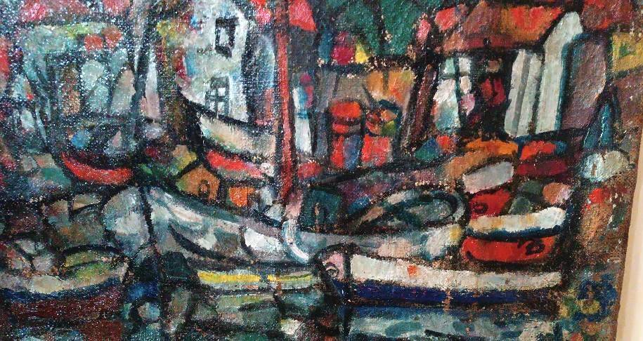 Oil on canvas by Ferruccio Ferri - 1953 - "Boats of Syracuse" expressionist period of Syracuse.