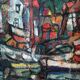Huile sur toile Ferruccio Ferri - 1953 - « Bateaux de Syracuse » période expressionniste de Syracuse