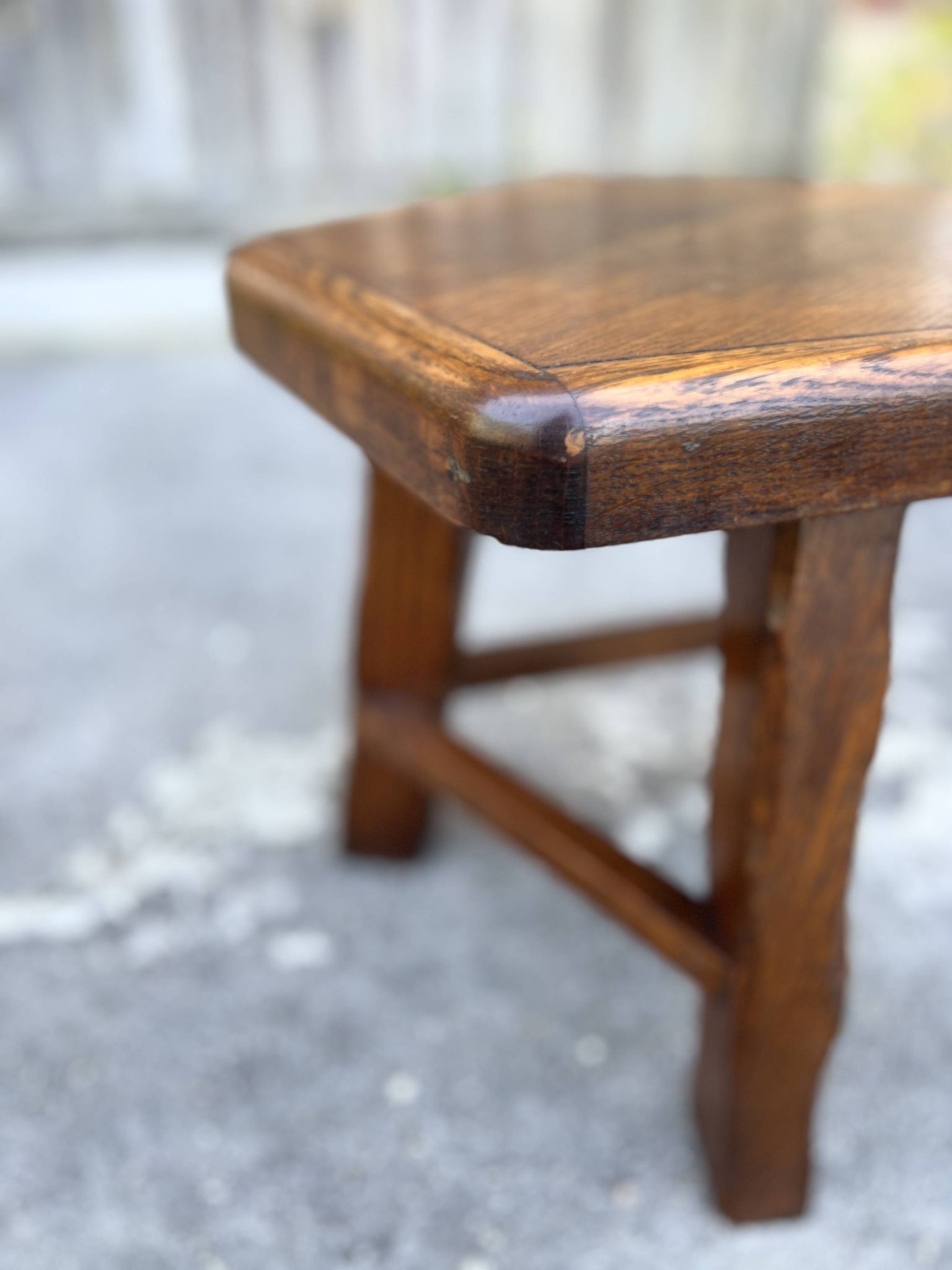 Vintage Brutalist Solid Wood Low Stool