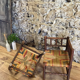 Pair of corner armchairs paillés in turned wood antique multicolored seat