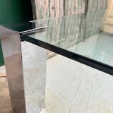 Table basse vintage moderniste en verre et chrome