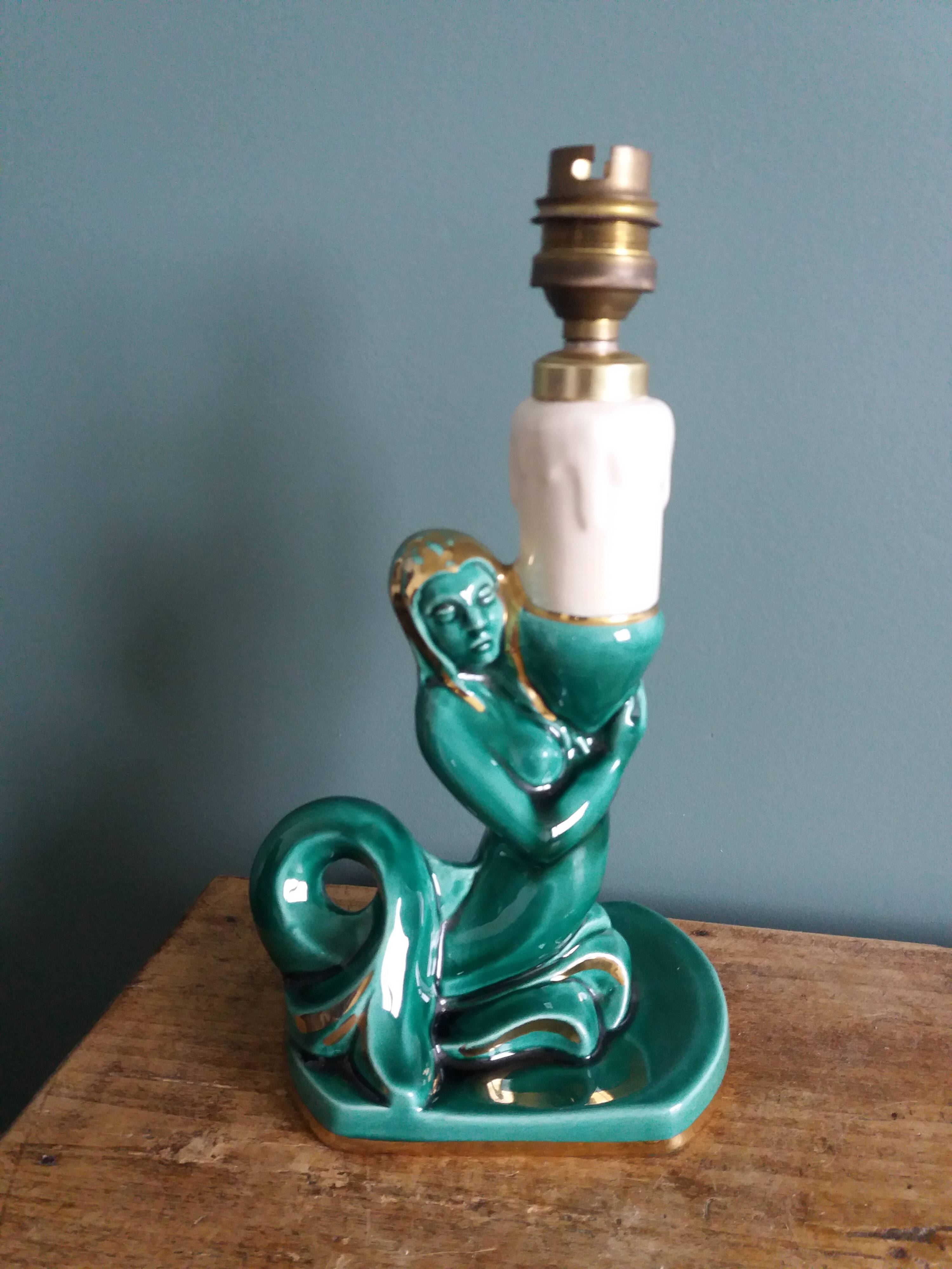 Emerald green mermaid ceramic table lamp