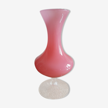 Pink opaline soliflore vase and vintage transparent foot