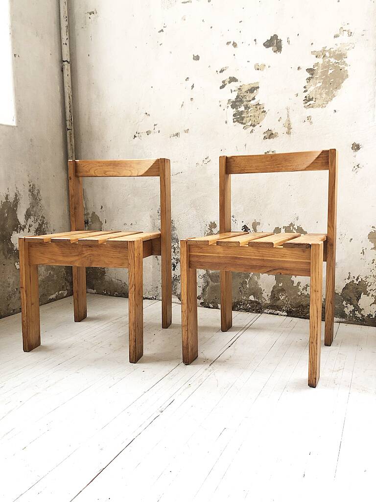 Duo of les arcs mountain pine chairs