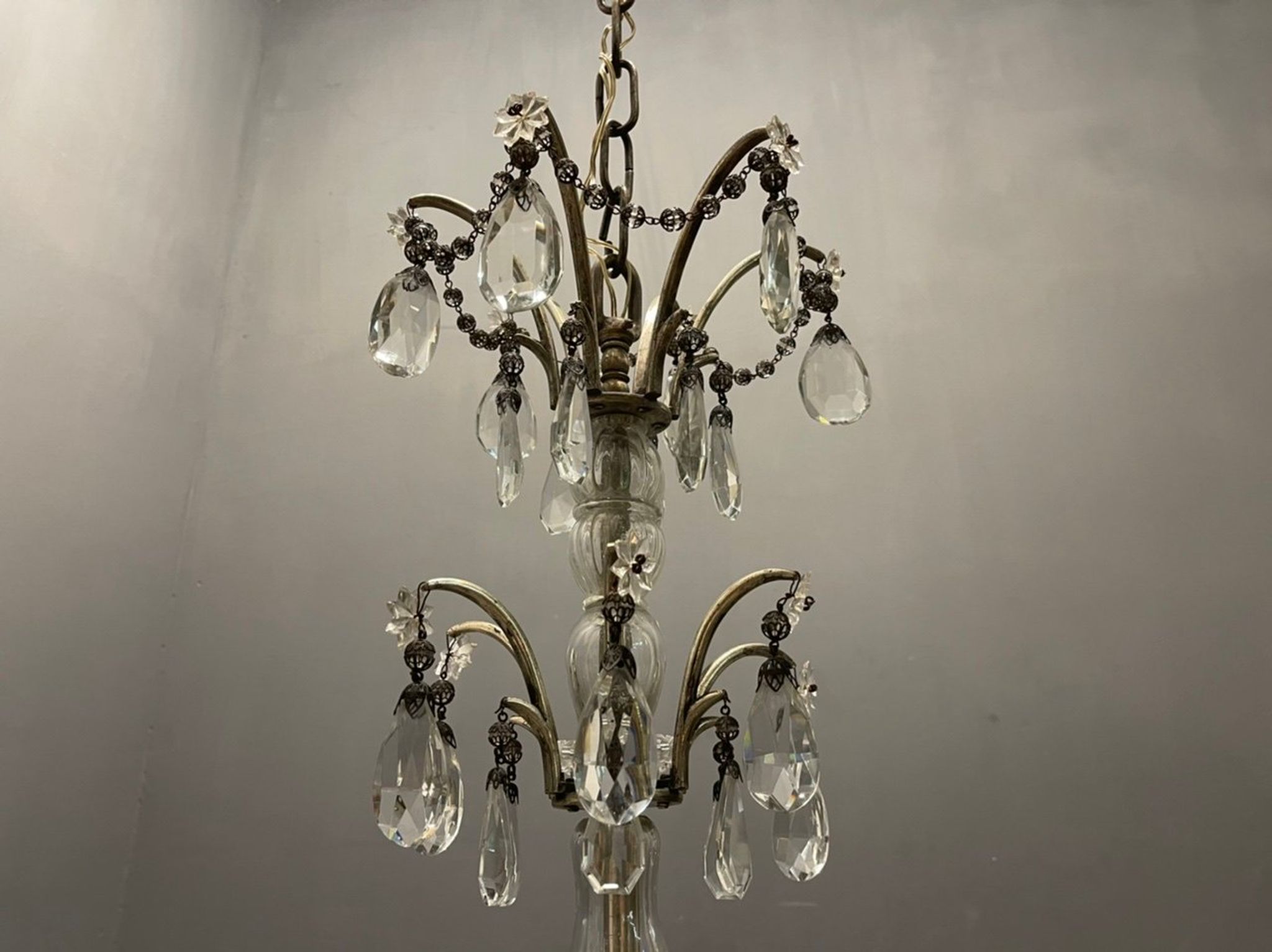 Antique Italian Silver Crystal Chandelier, 1940s