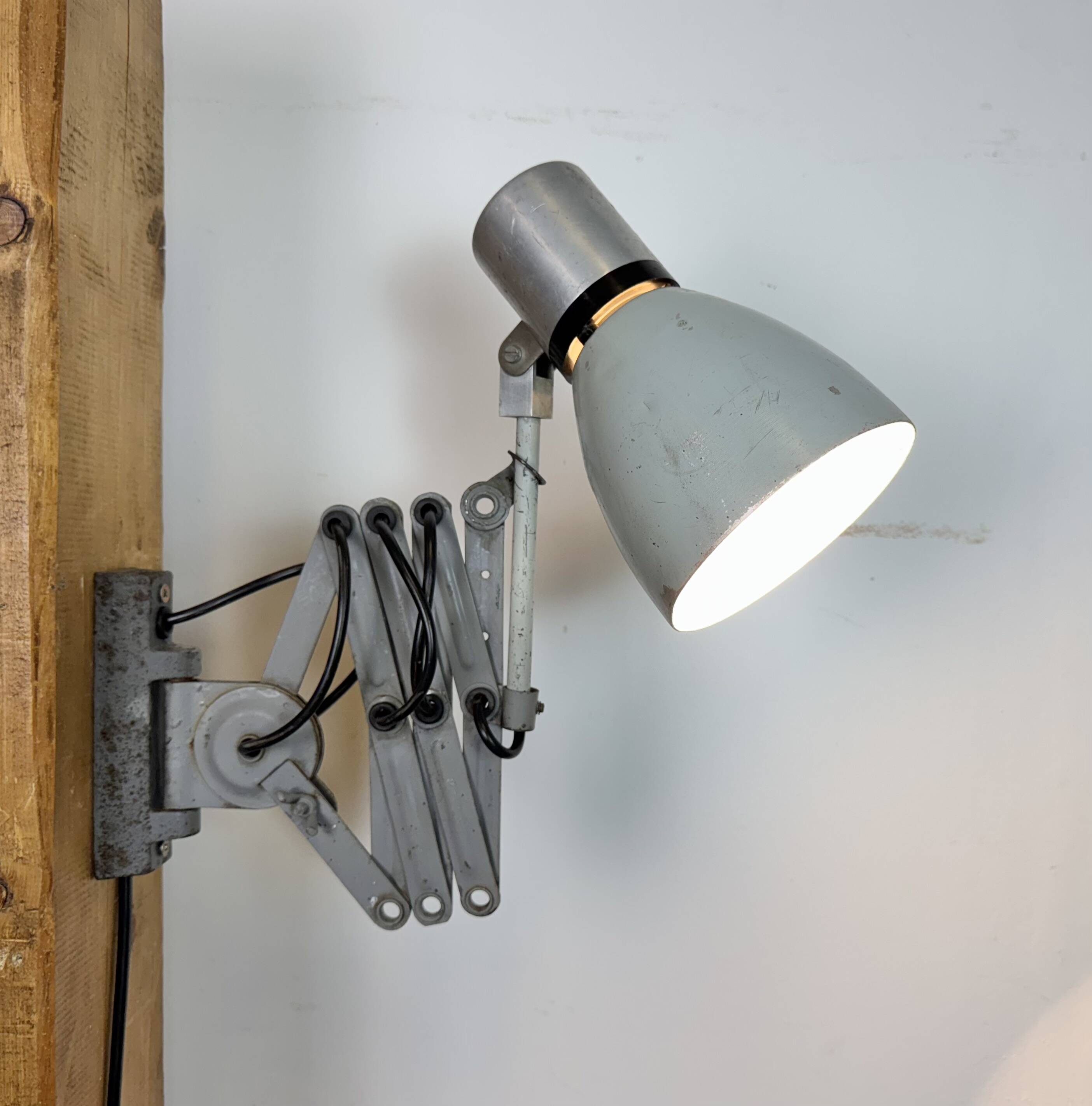 Industrial Grey Scissor Wall Lamp, 1960s