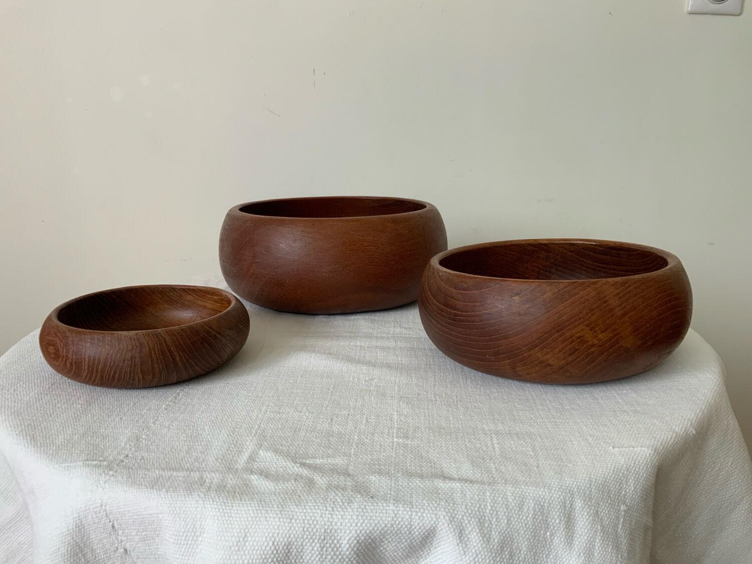 Set of three wooden salad bowls