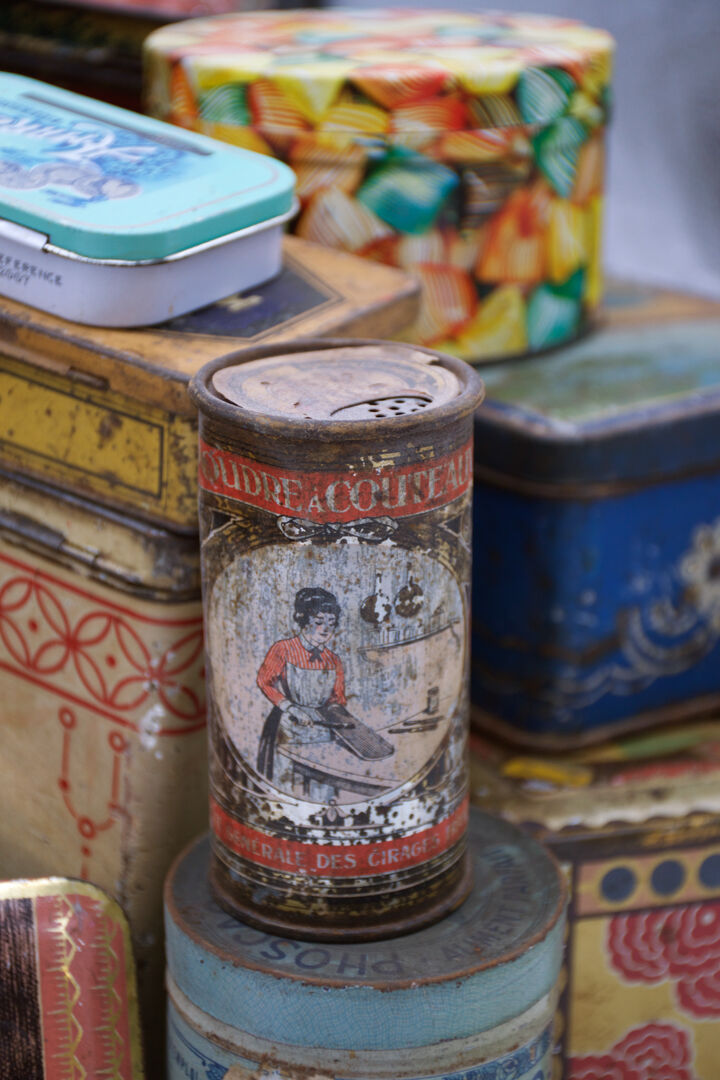 Set of eighty-two metal food boxes 1940'